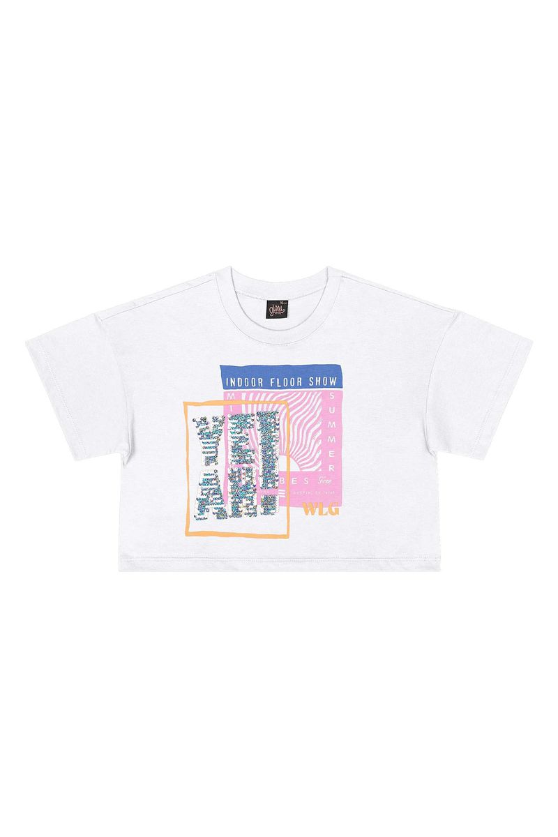 Blusa Juvenil Estampada com Paetê (Branco) Gloss