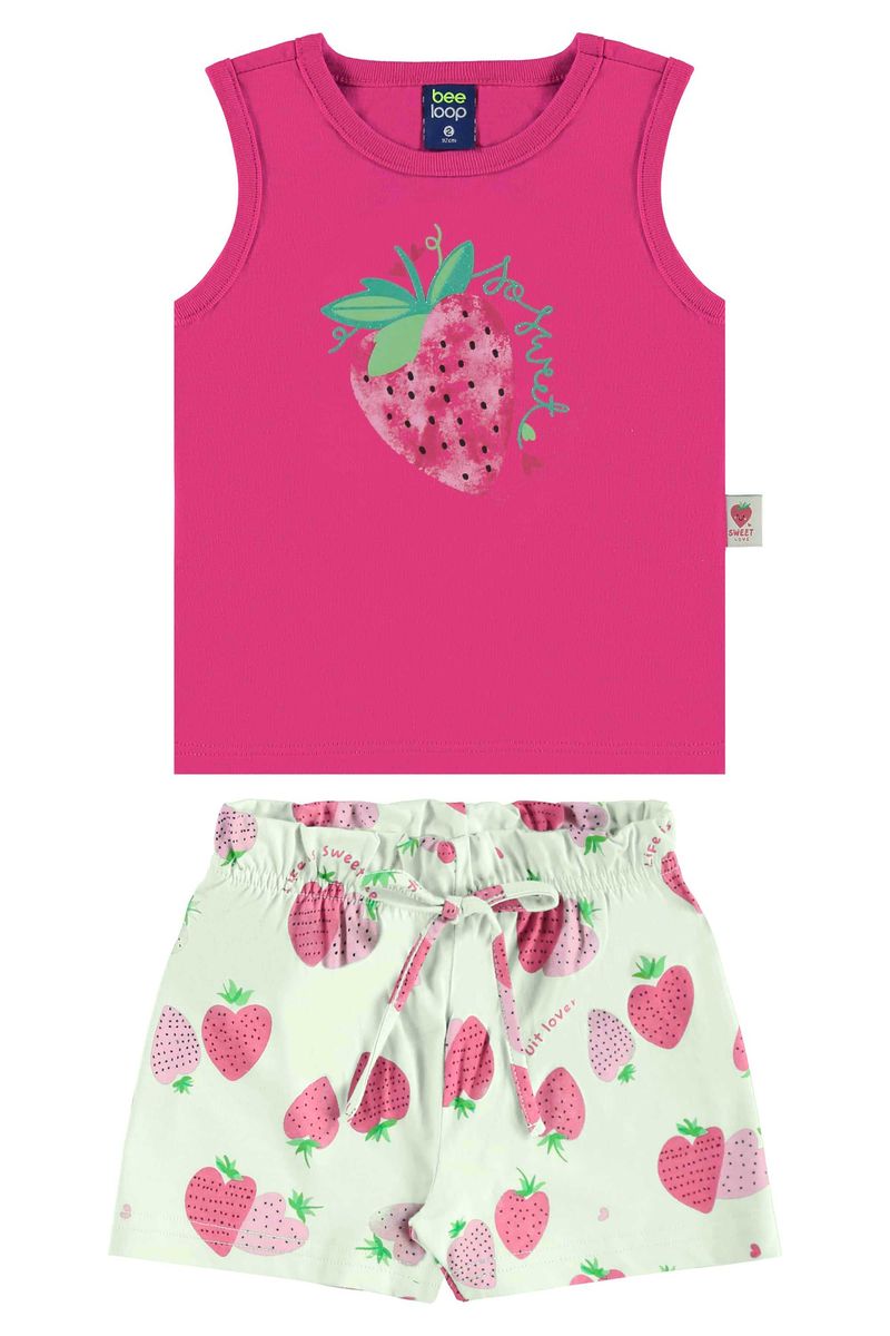 Conjunto-infantil-para-menina-conta-com-regata-estampada-e-detalhes-em-puff-e-glitter-e-short-com-cos-clochard-estampa-e-laco-decorativo.