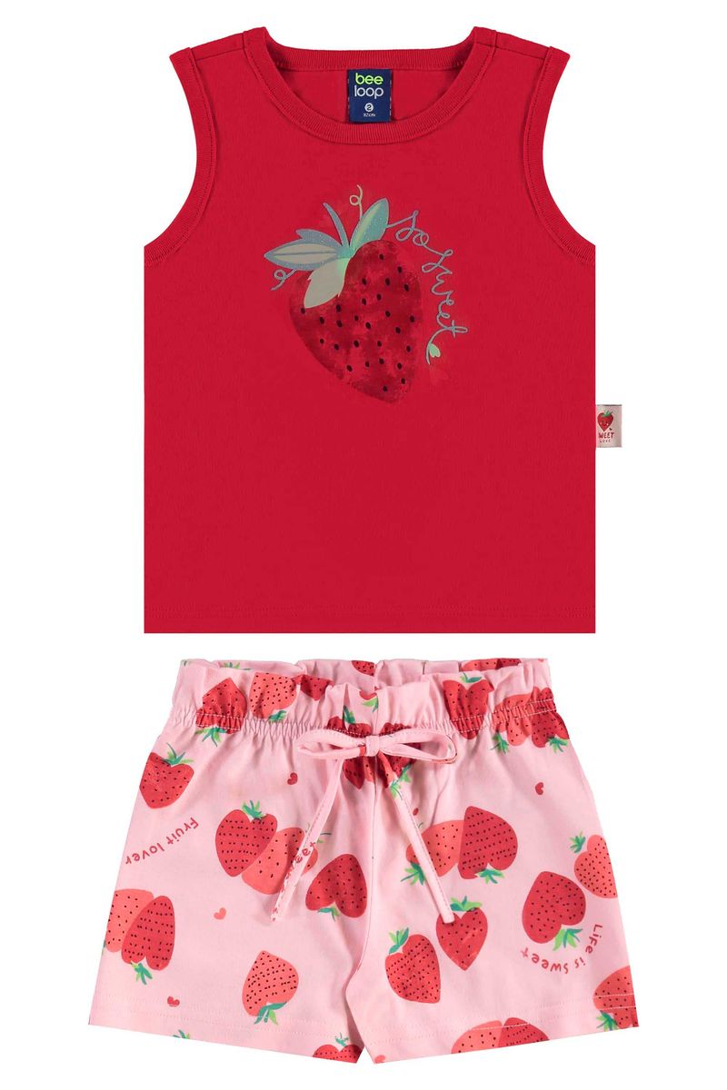 Conjunto Infantil Morangos para Menina (Vermelho) Bee Loop