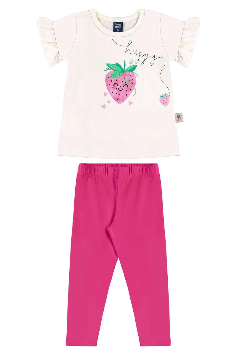 Conjunto-para-menina-com-blusa-de-mangas-franzidas-e-estampa-de-morango-com-glitter-e-calca-legging-com-estampa-lisa.