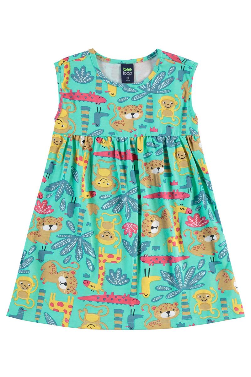 Vestido Estampado para Menina (Azul) Bee Loop