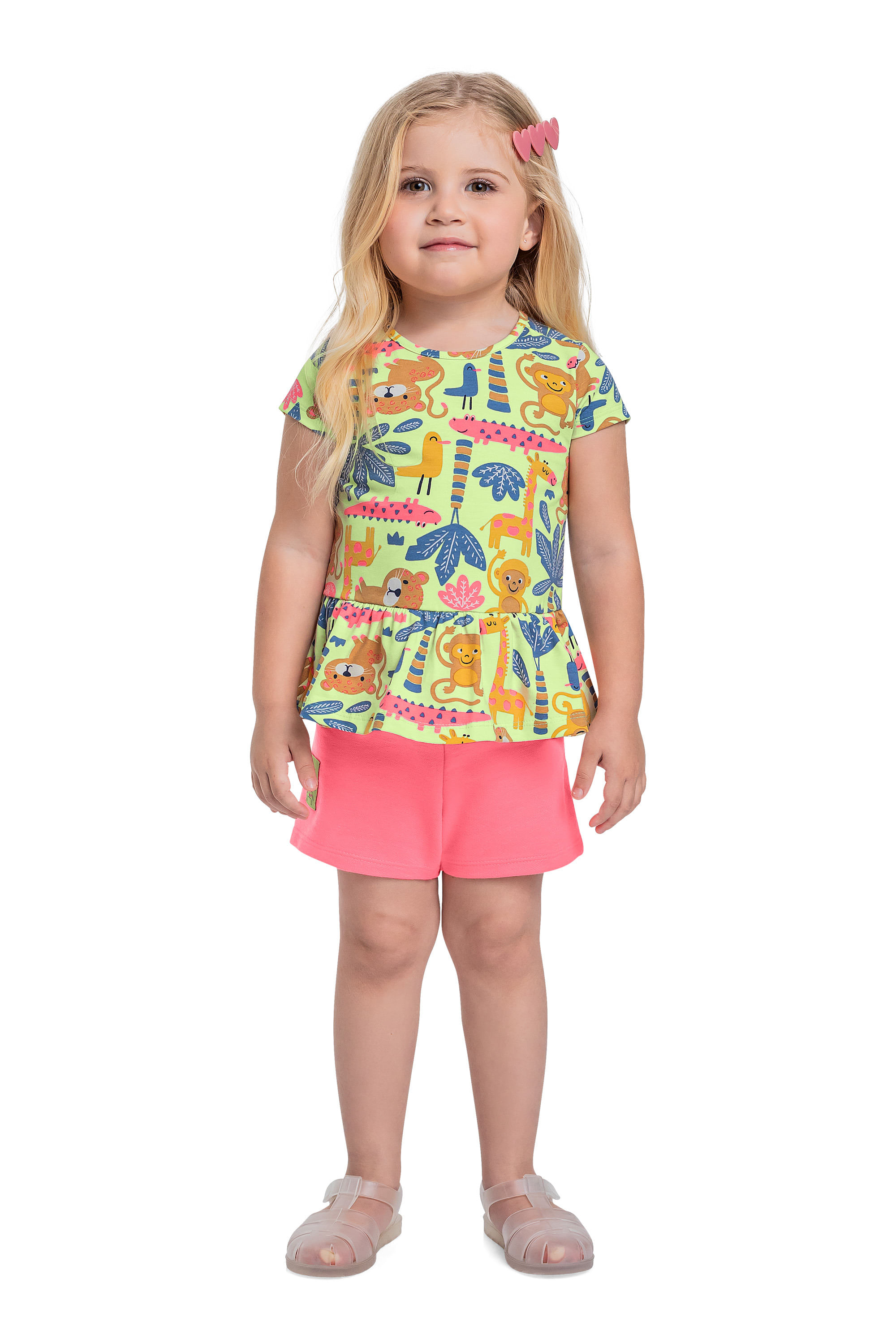 Conjunto com Blusa Estampada e Short para Menina (Verde) Bee Loop