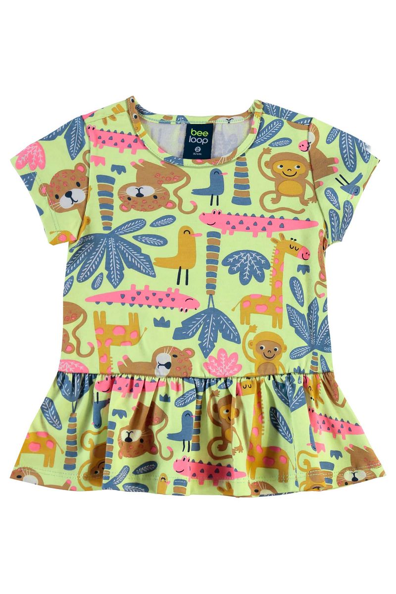 Conjunto com Blusa Estampada e Short para Menina (Verde) Bee Loop