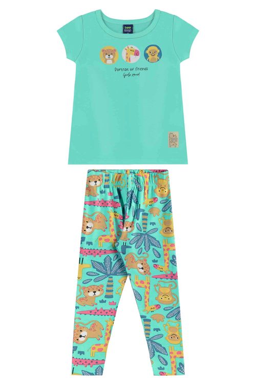 Conjunto com Blusa Estampada e Legging para Menina (Verde) Bee Loop