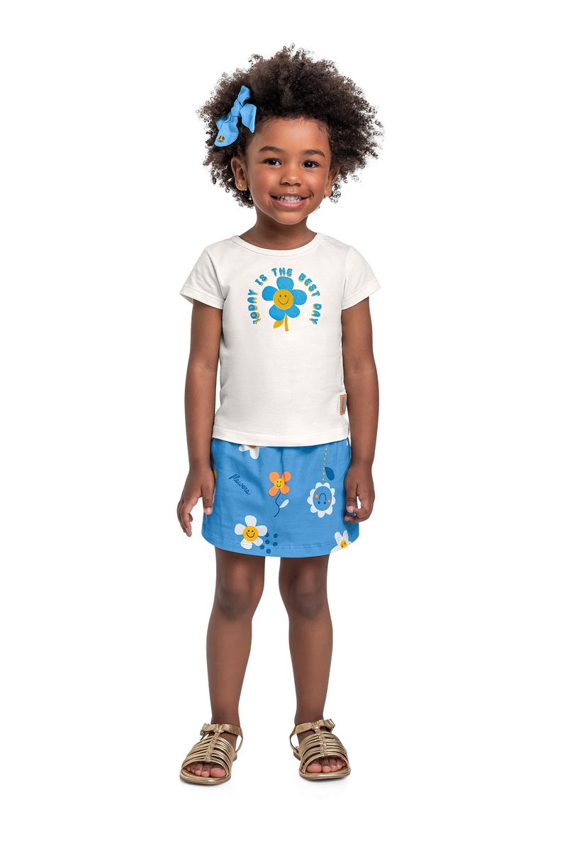 Conjunto com Blusa e Short-Saia para Menina (Off White) Bee Loop