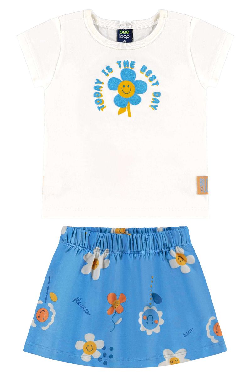 Conjunto com Blusa e Short-Saia para Menina (Off White) Bee Loop