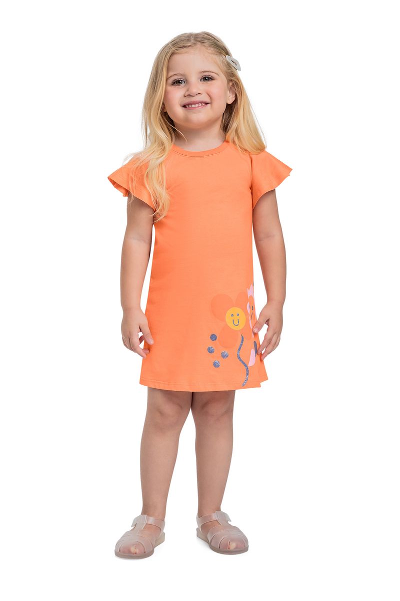 Vestido-infantil-para-menina-com-estampa-de-flores-com-glitter.
