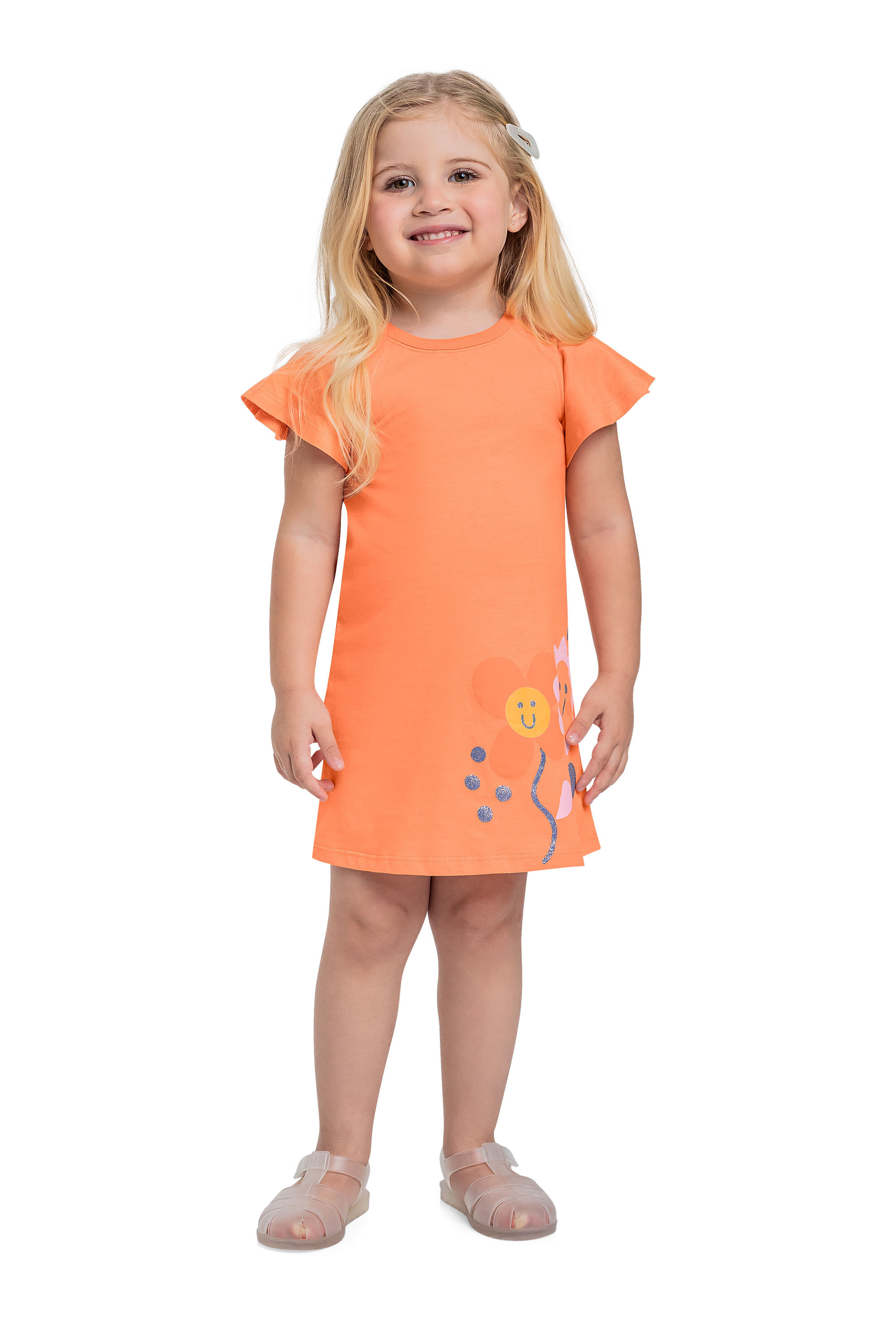 Vestido para Menina em Meia Malha (Laranja) Bee Loop