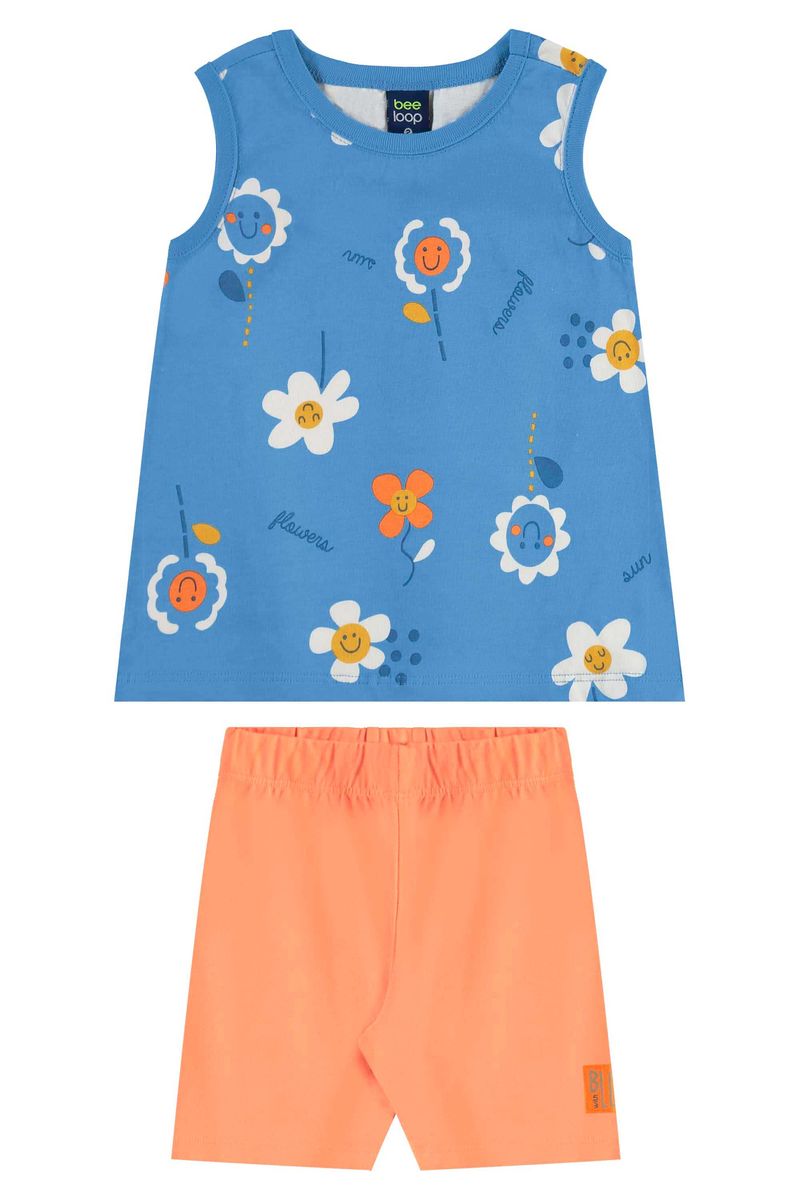 Conjunto com Regata e Bermuda Ciclista para Menina (Azul) Bee Loop
