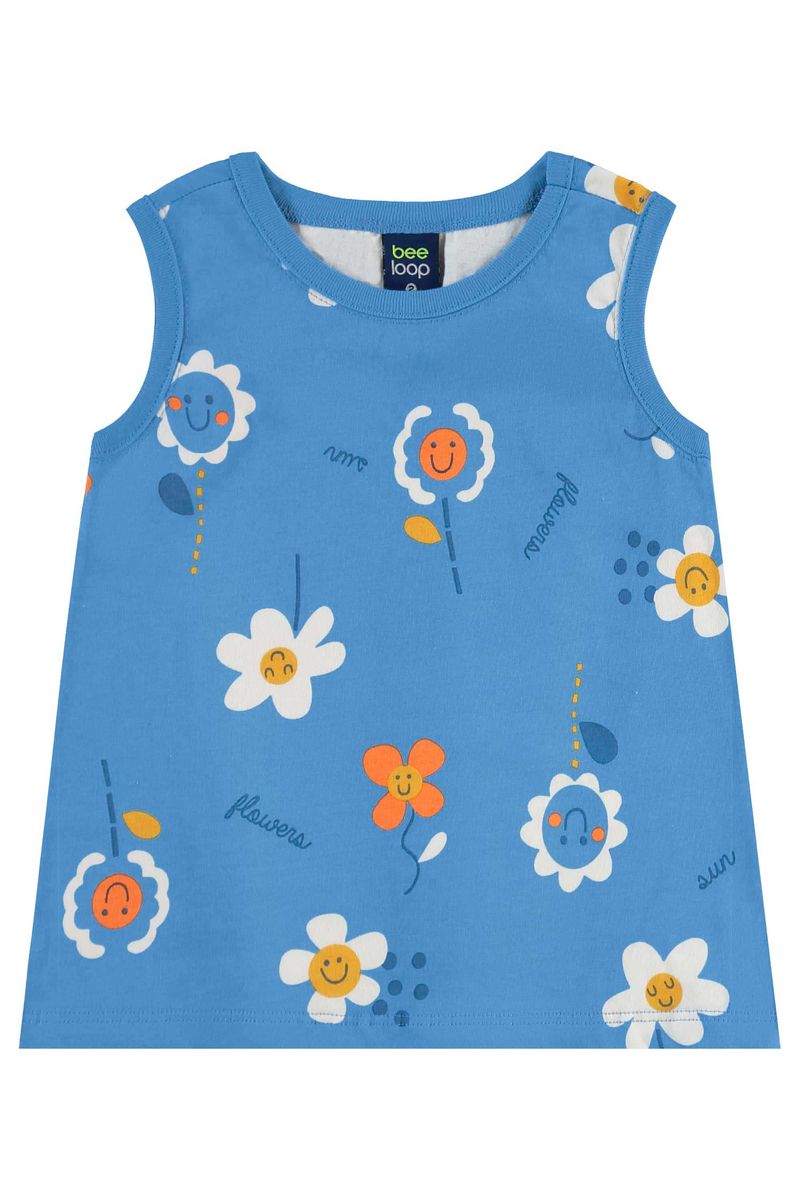 Conjunto com Regata e Bermuda Ciclista para Menina (Azul) Bee Loop
