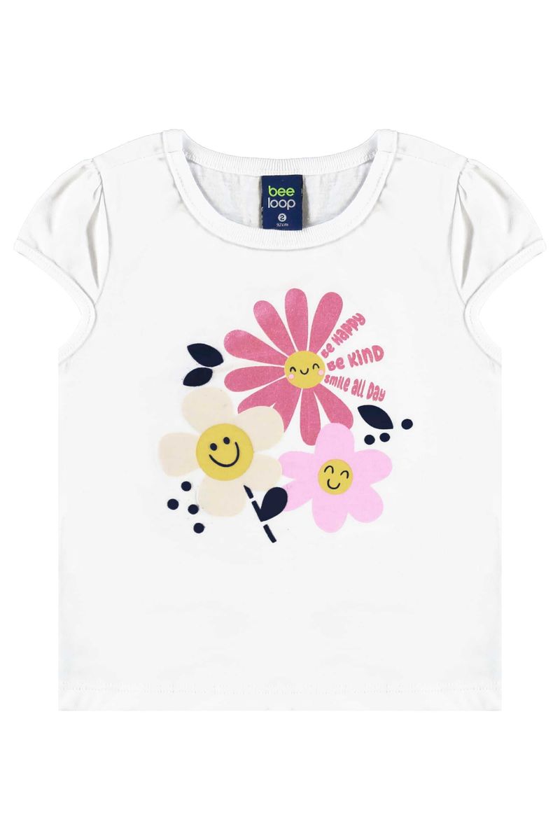 Conjunto-infantil-para-menina-tem-blusa-com-estampa-de-florezinhas-e-puff-e-short-com-elastico-na-cintura-e-estampa-lisa.