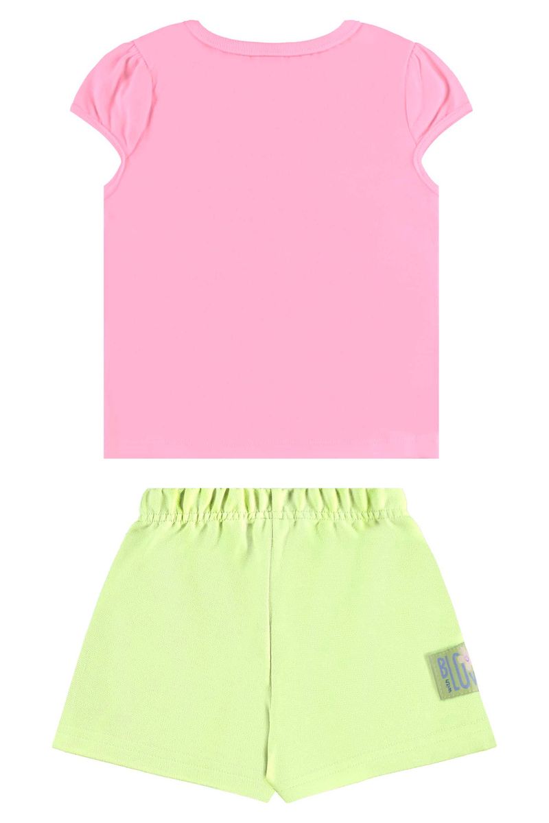 Conjunto com Blusa de Florezinhas e Short para Menina (Rosa) Bee Loop