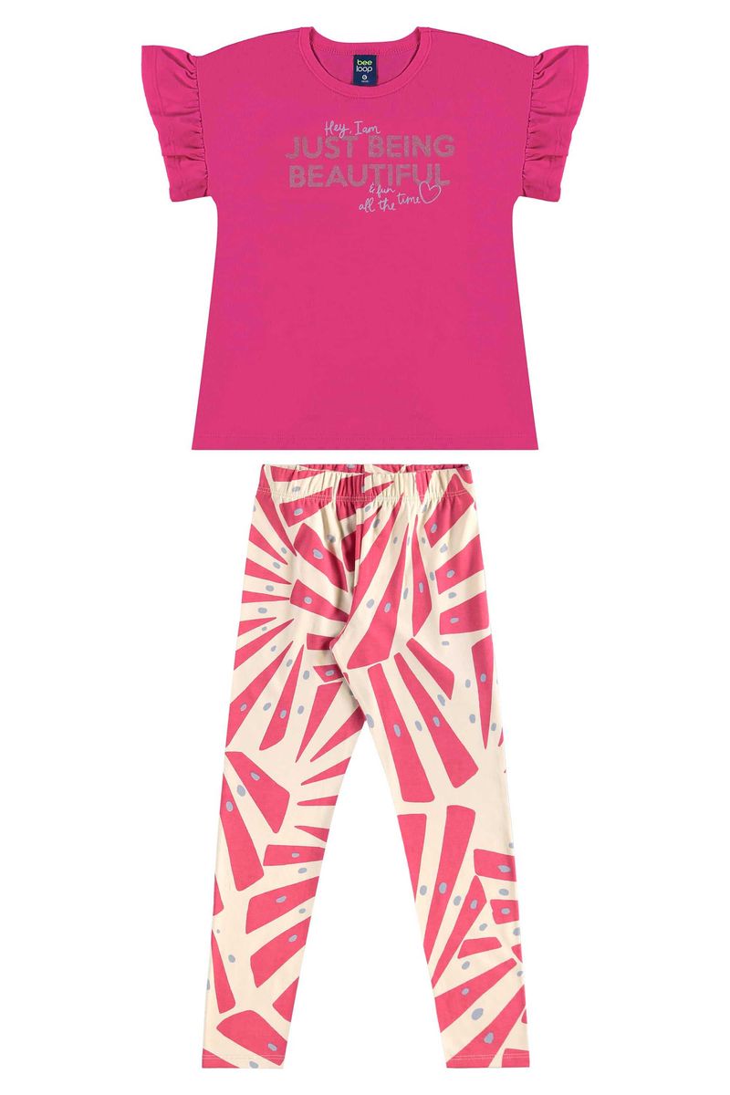 Conjunto com Blusa e Legging Estampada para Menina (Rosa) Bee Loop