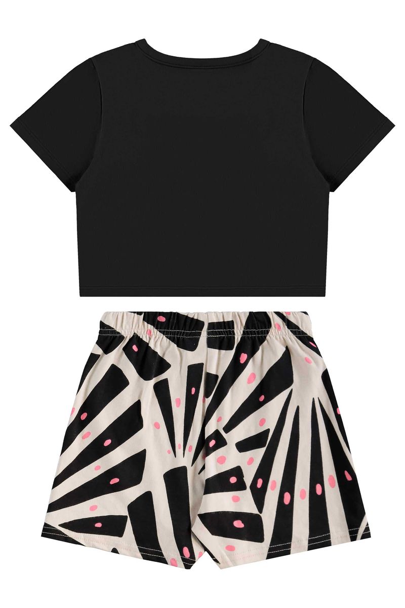 Conjunto com Blusa Cropped e Short-Saia para Menina (Preto) Bee Loop