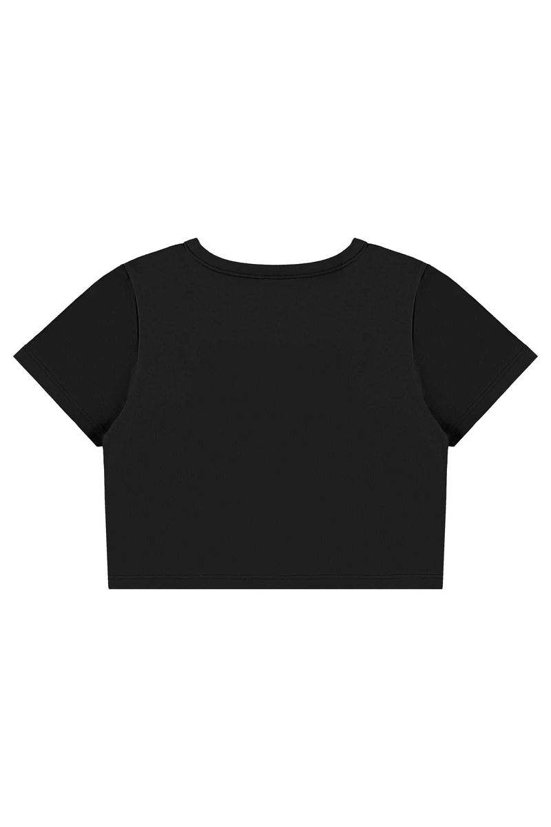 Conjunto com Blusa Cropped e Short-Saia para Menina (Preto) Bee Loop