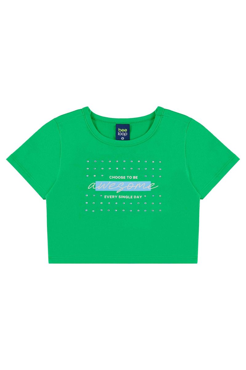 Conjunto com Blusa Cropped e Short-Saia para Menina (Verde) Bee Loop