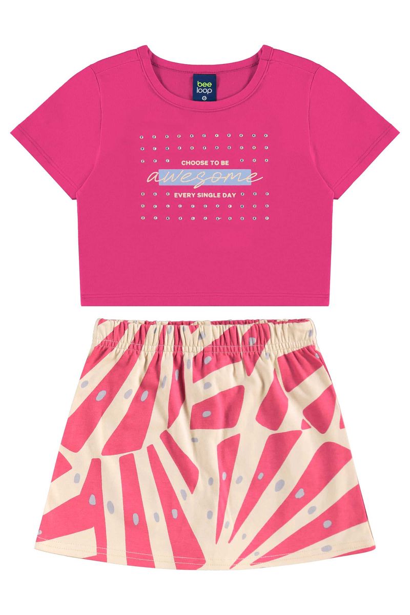 Conjunto com Blusa Cropped e Short-Saia para Menina (Rosa) Bee Loop