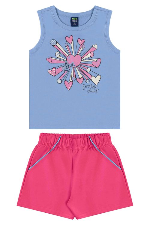 Conjunto com Regata e Short para Menina (Azul) Bee Loop