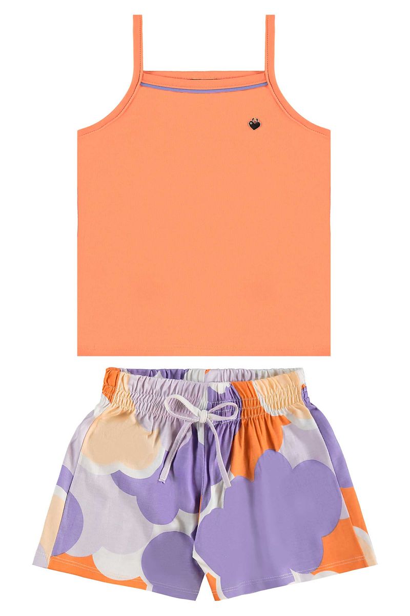 Conjunto com Regata e Short Estampado para Menina (Laranja) Bee Loop