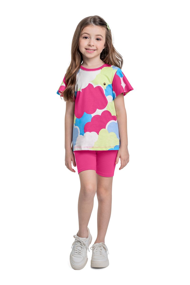 Conjunto com Blusa e Bermuda Ciclista para Menina (Rosa Pink) Bee Loop