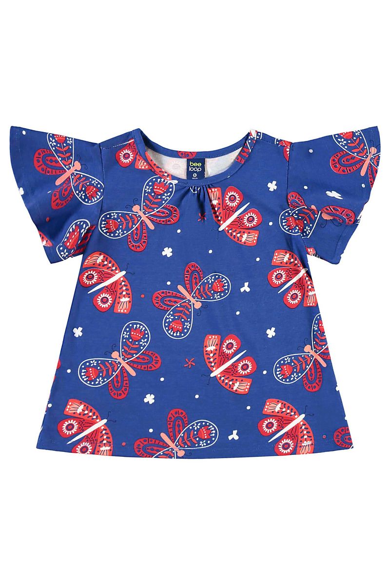 Conjunto de Borboletas com Bata e Short para Menina (Azul Marinho) Bee Loop