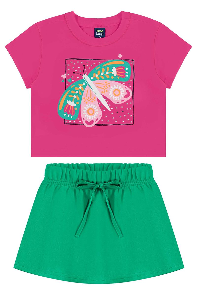 Conjunto com Cropped e Short-Saia para Menina (Rosa) Bee Loop