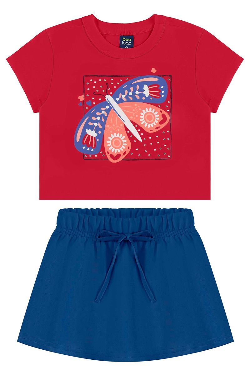 Conjunto com Cropped e Short-Saia para Menina (Vermelho) Bee Loop