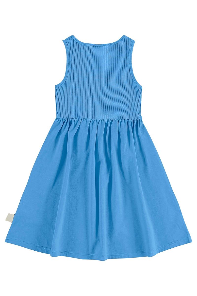 Vestido-infantil-para-menina-com-modelagem-regata-elastico-na-cintura-e-estampa-lisa.