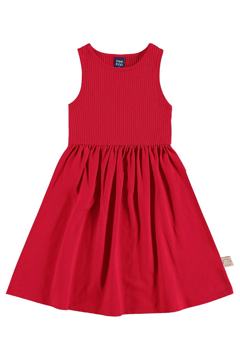 Vestido-infantil-para-menina-com-modelagem-regata-elastico-na-cintura-e-estampa-lisa.