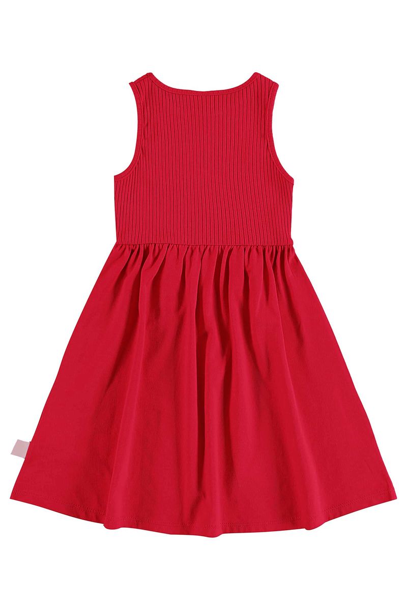 Vestido-infantil-para-menina-com-modelagem-regata-elastico-na-cintura-e-estampa-lisa.