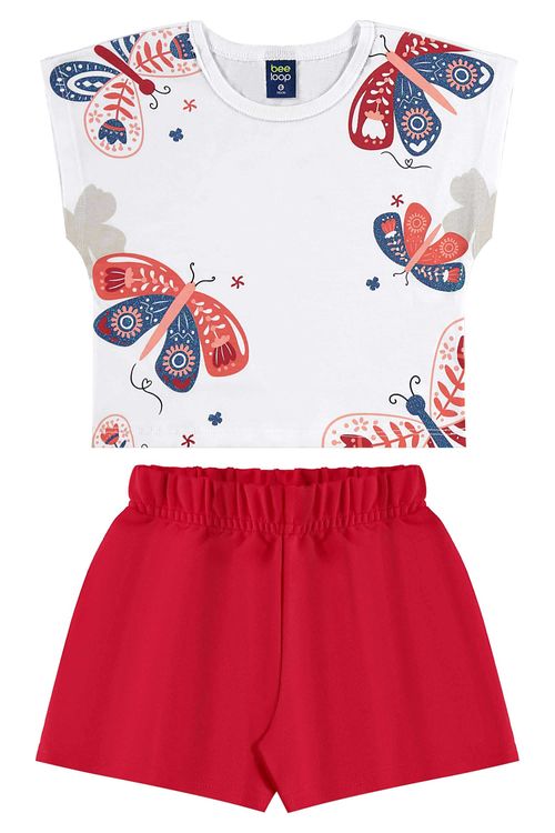 Conjunto com Blusa de Borboleta e Short para Menina (Branco) Bee Loop