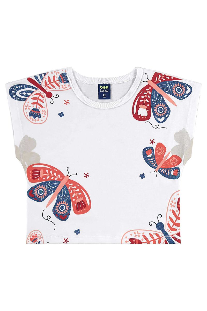 Conjunto com Blusa de Borboleta e Short para Menina (Branco) Bee Loop