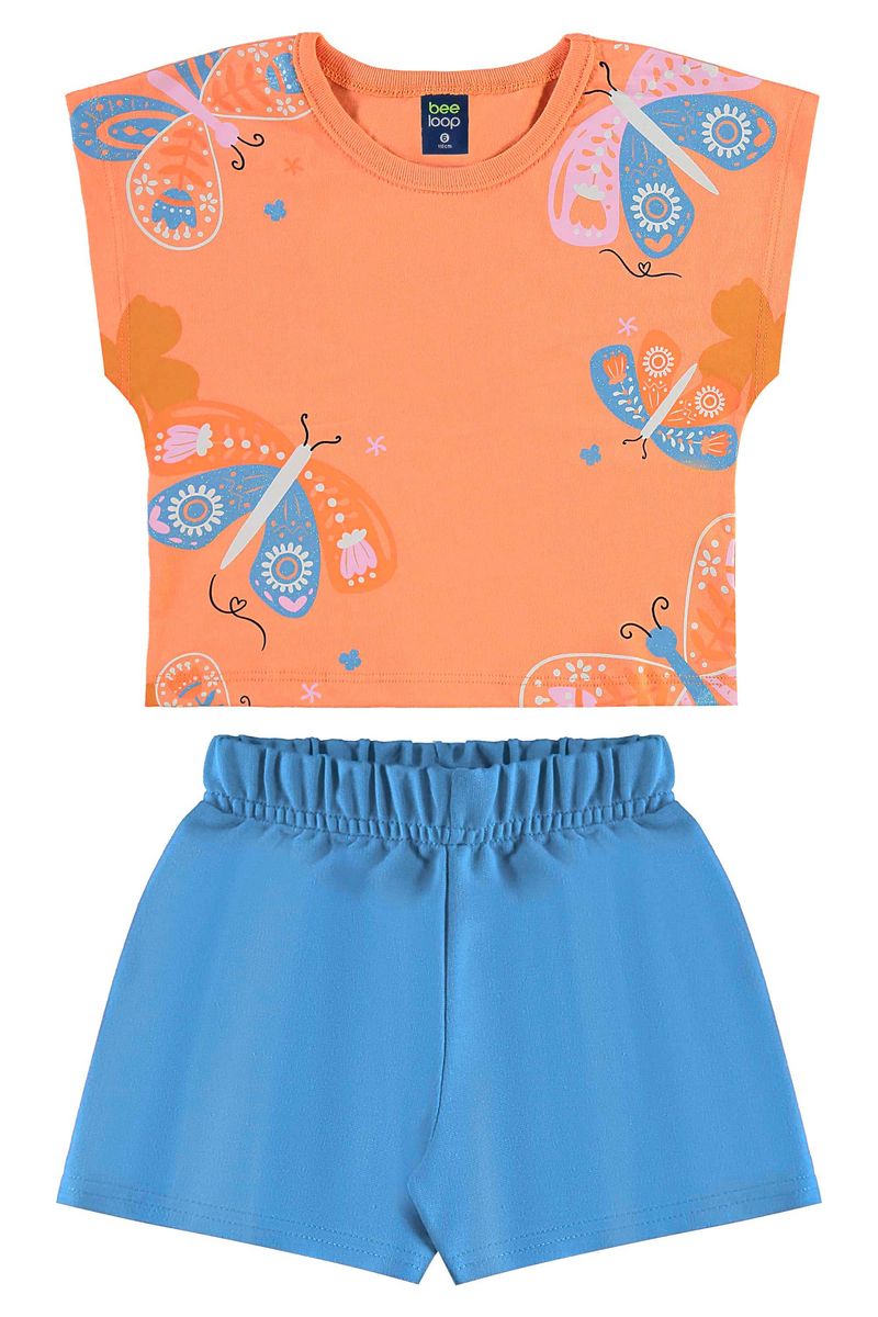 Conjunto com Blusa de Borboleta e Short para Menina (Laranja) Bee Loop