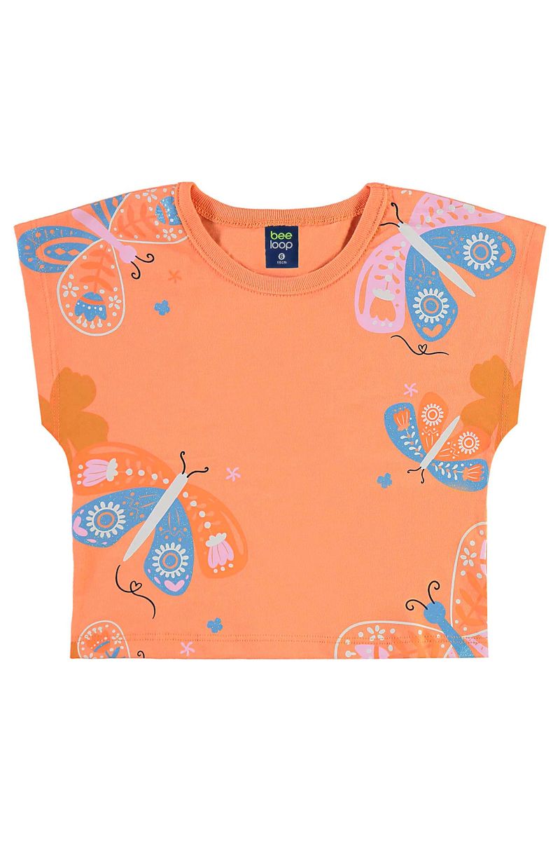 Conjunto com Blusa de Borboleta e Short para Menina (Laranja) Bee Loop