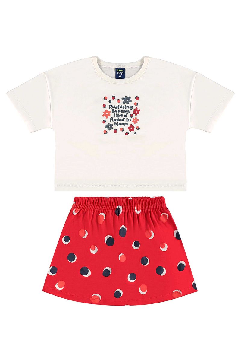 Conjunto com Cropped e Short-Saia de Bolinhas para Menina (Off White) Bee Loop