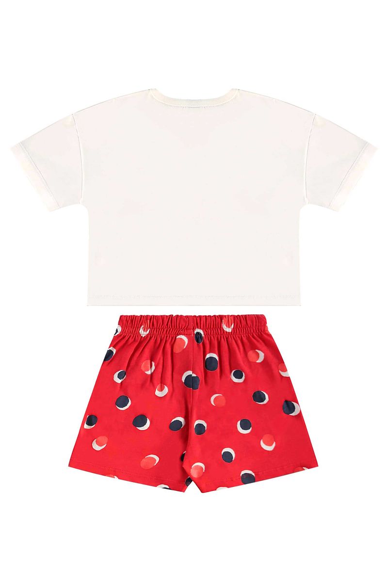 Conjunto com Cropped e Short-Saia de Bolinhas para Menina (Off White) Bee Loop
