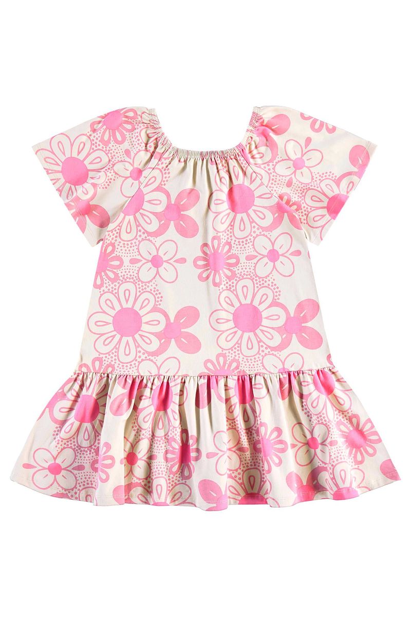 Vestido-infantil-para-menina-tem-recorte-franzido-e-estampa-floral.