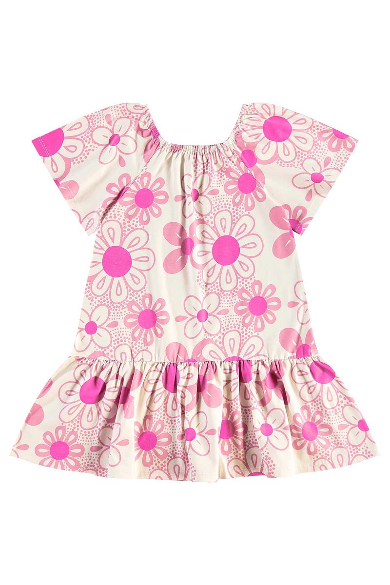 Vestido-infantil-para-menina-tem-recorte-franzido-e-estampa-floral.