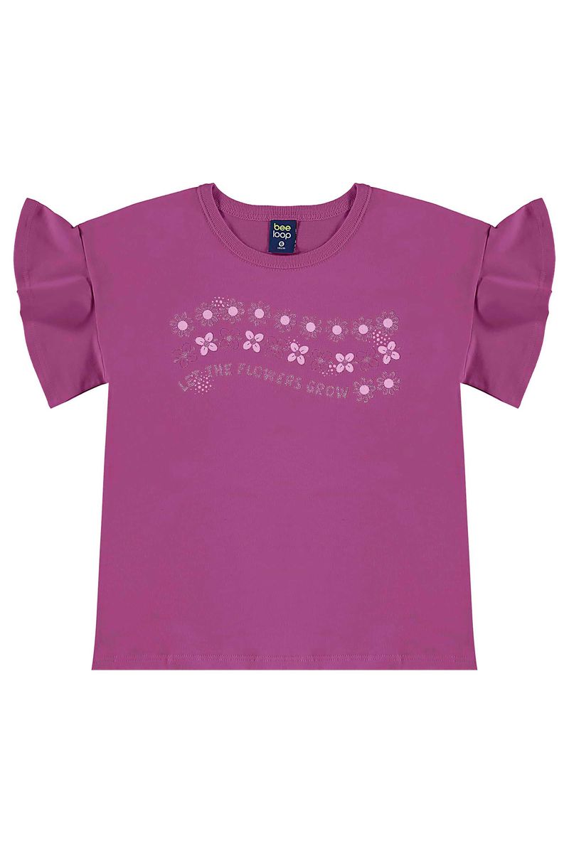 Conjunto com Blusa e Bermuda Ciclista Floral para Menina (Roxo) Bee Loop