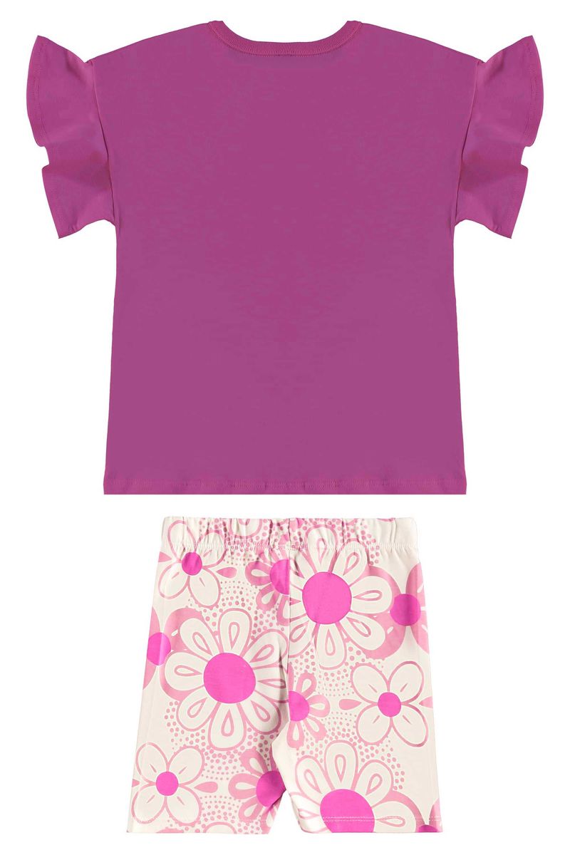 Conjunto com Blusa e Bermuda Ciclista Floral para Menina (Roxo) Bee Loop