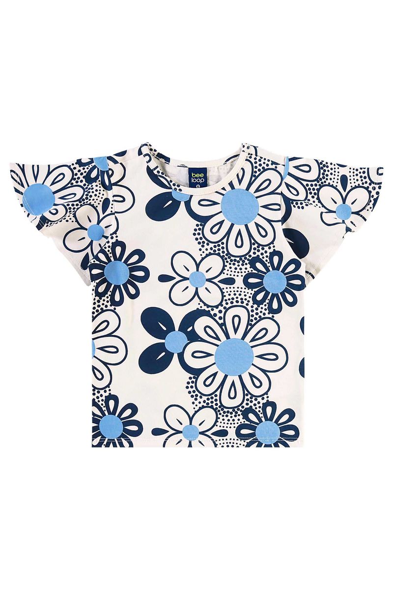 Conjunto com Blusa Floral e Short-Saia para Menina (Azul) Bee Loop