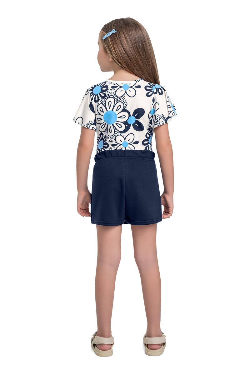 Conjunto com Blusa Floral e Short-Saia para Menina (Azul) Bee Loop