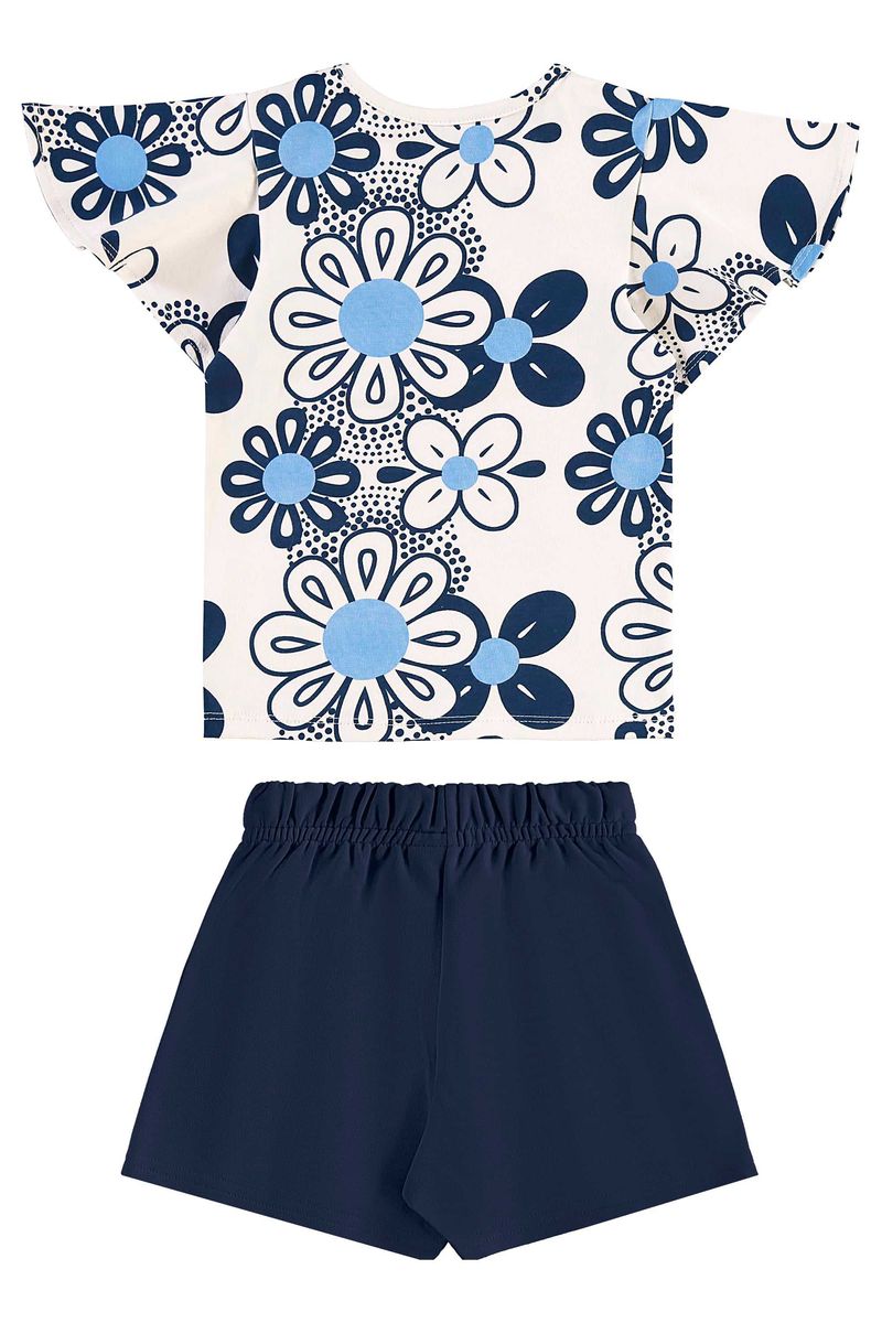 Conjunto com Blusa Floral e Short-Saia para Menina (Azul) Bee Loop
