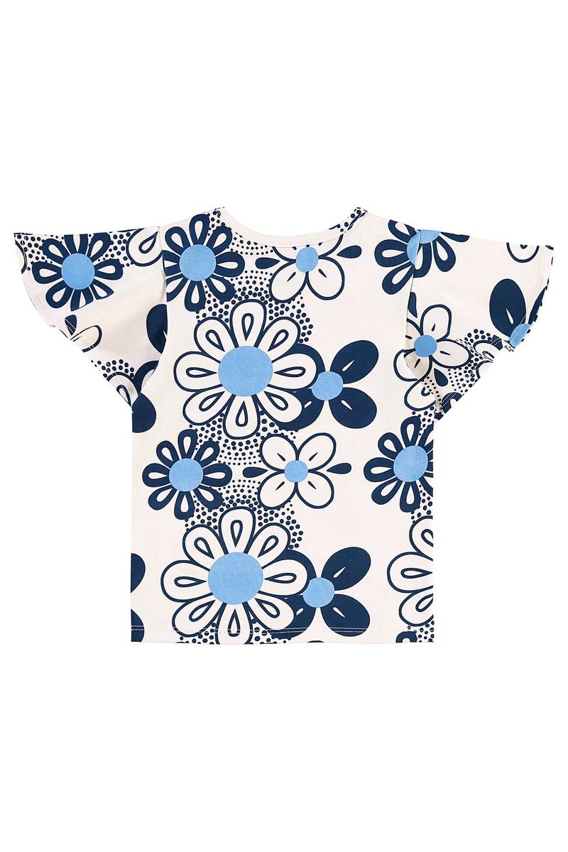 Conjunto com Blusa Floral e Short-Saia para Menina (Azul) Bee Loop