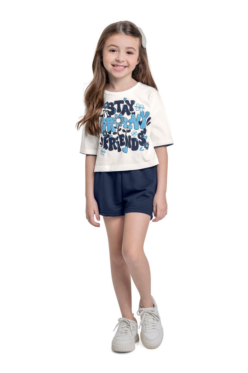 Conjunto com Blusa e Short para Menina (Off White) Bee Loop