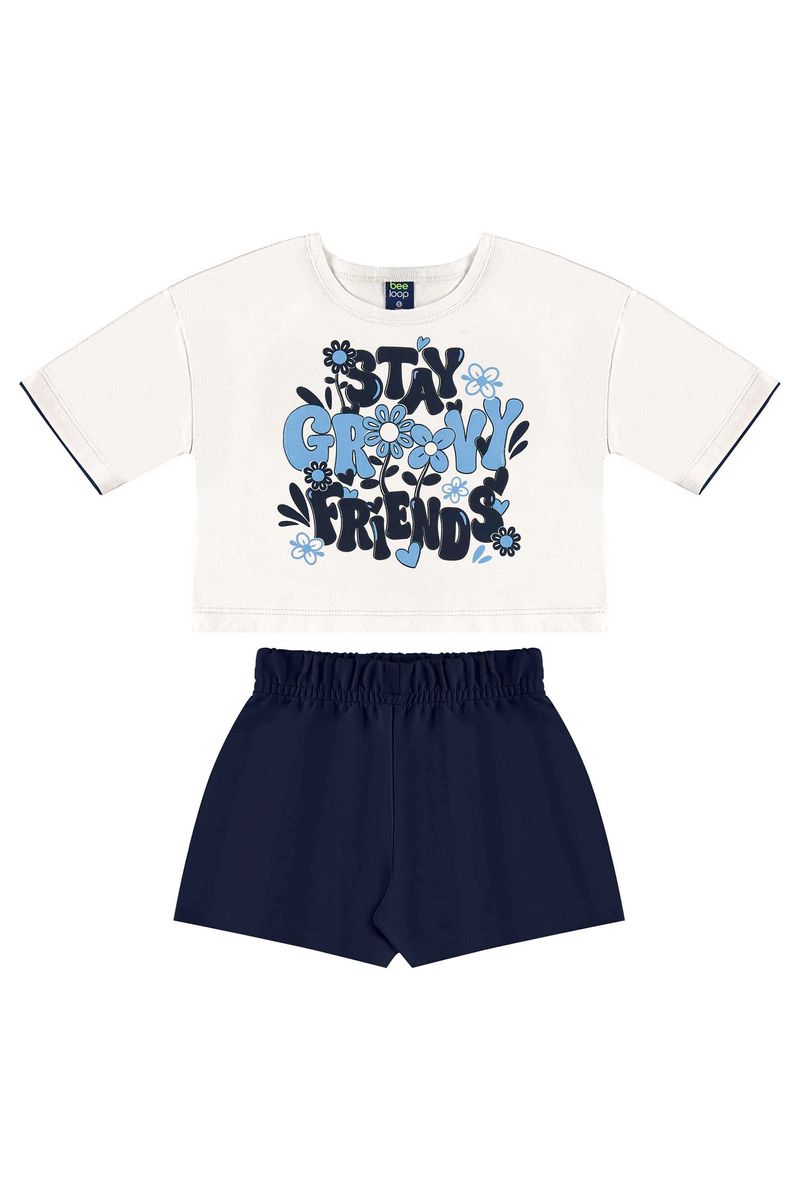 Conjunto com Blusa e Short para Menina (Off White) Bee Loop