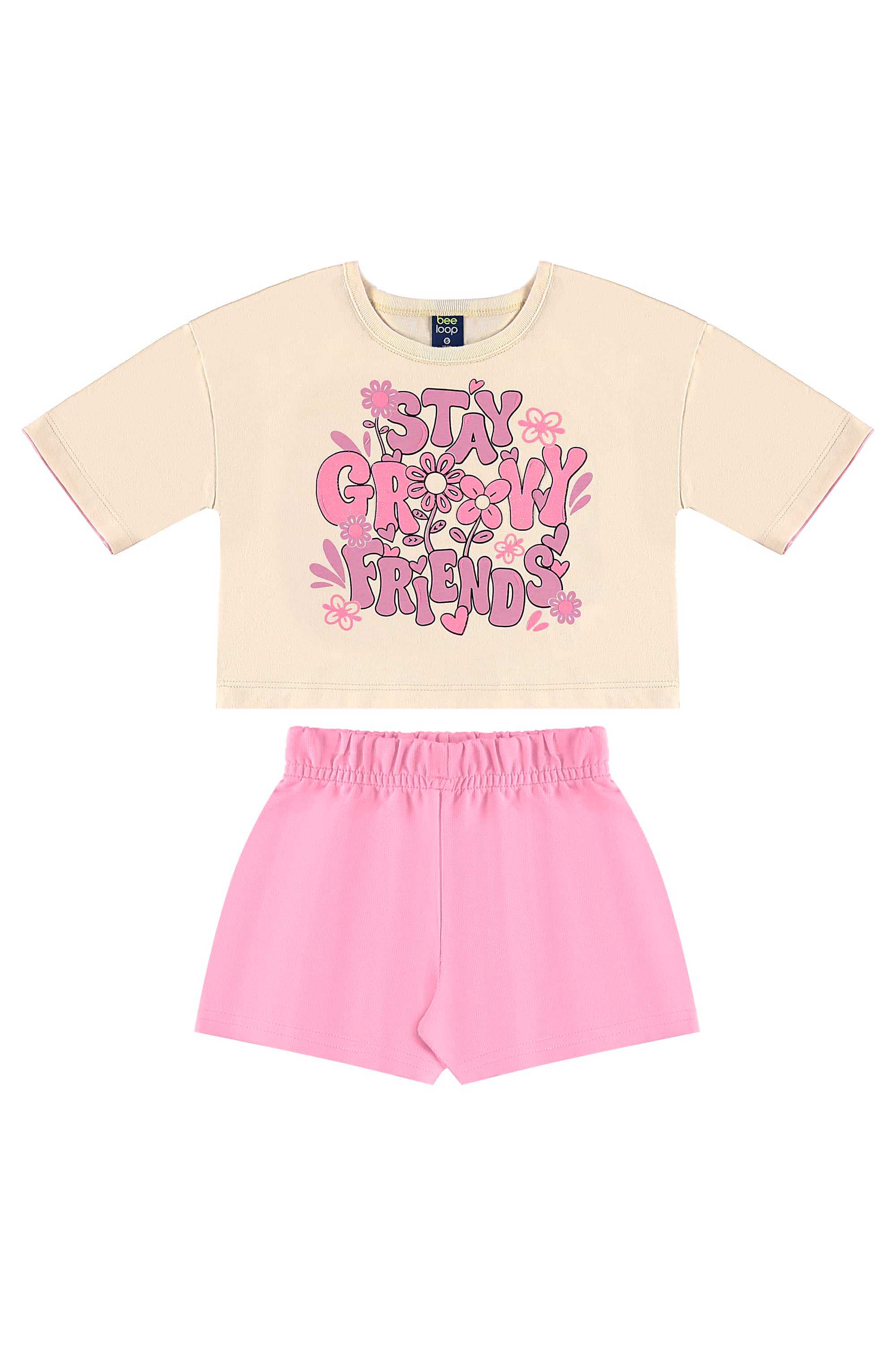 Conjunto com Blusa e Short para Menina (Bege) Bee Loop