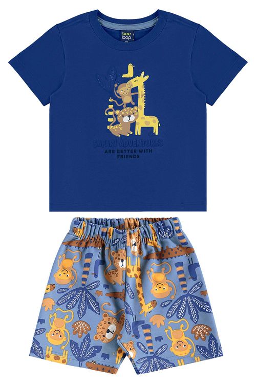 Conjunto de Bichinhos com Camiseta e Bermuda para Menino (Azul) Bee Loop