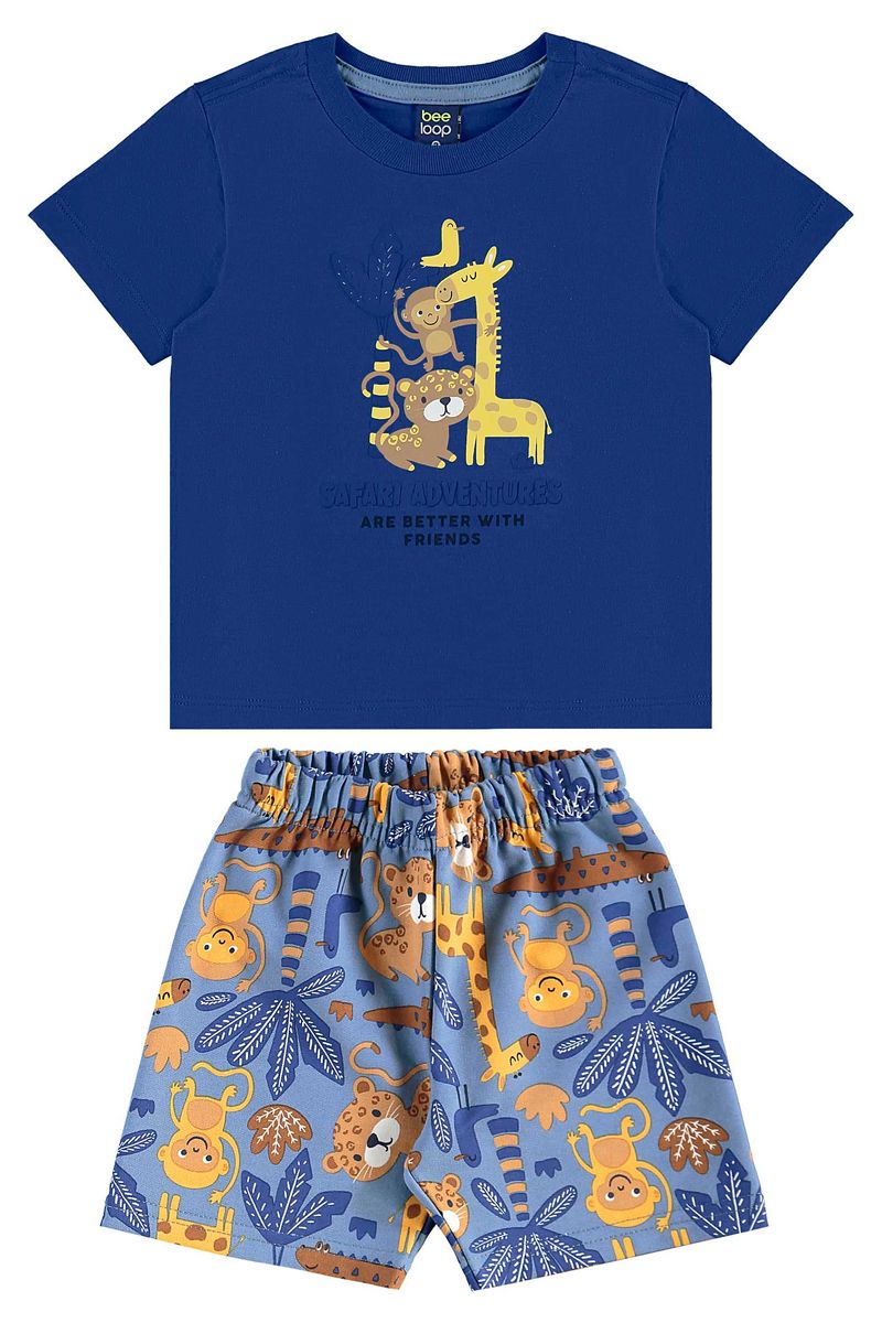 Conjunto de Bichinhos com Camiseta e Bermuda para Menino (Azul) Bee Loop