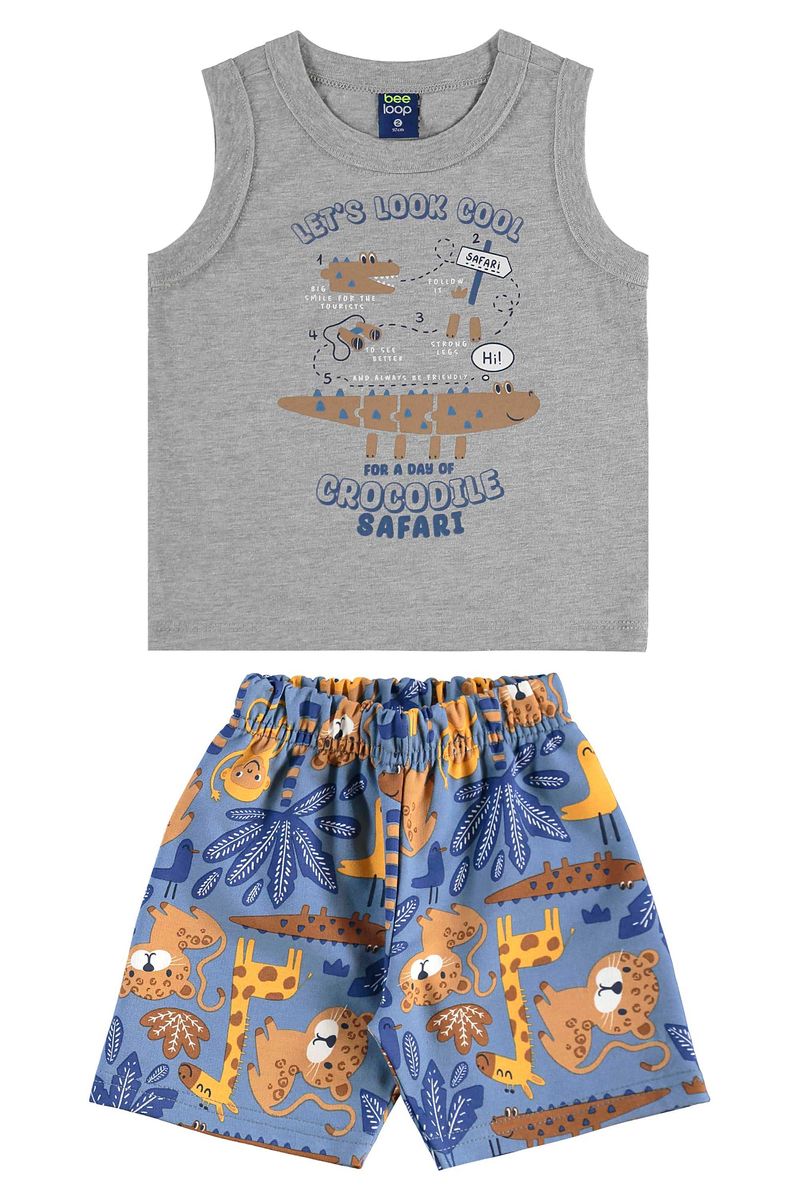 Conjunto de Bichinhos com Regata e Bermuda para Menino (Cinza) Bee Loop